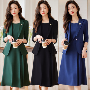 Women's Mid Sleeve Professional Suit Dress O Neck A Line Anti Wrinkle Formal Work Interview Career Dress - Product Image 1