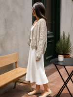 Cardigan Joydressing pour femme, motif taupe et blanc, col en V, boutonné, manches longues, tricot décontracté, vente en gros