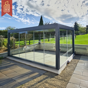 Oscaracso Aluminum Pergola China <strong>and</strong> Gazebos Outdoor With Glass Sliding Doors <strong>and</strong> LED Light Electric Pergola Roof