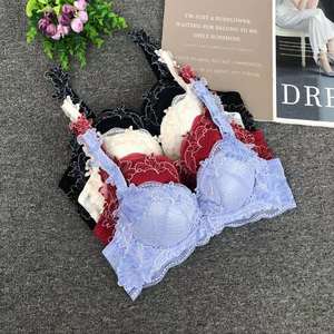 Pizzo da donna reggiseno alla moda comodo tre file di biancheria intima con anelli in acciaio grande petto piccolo sottile - Product Image 1