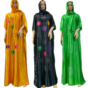 Caftán Africano de Verano con Cuentas para Mujer, Color Sólido Clásico, Caftán Hijab Elegante, Vestido Largo de Seda Satén para Fiesta, Abaya - Product Image 1