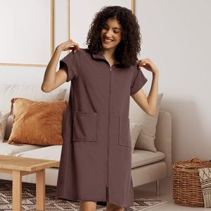 Sioro ชุดคลุมถักวาฟเฟิลแขนสั้นสำหรับผู้หญิง, ชุดคลุมอาบน้ำมีซิปด้านหน้ายาวถึงเข่าชุดใส่นอนชุดคลุมอาบน้ำแบบนุ่มมีกระเป๋า - Product Image 5