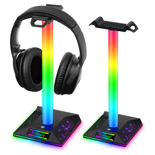 EB02 Gaming Headset Stand with RGB Lighting, Dual USB Hub, and 3.5mm Audio Touch Control Stand Holiday Lights