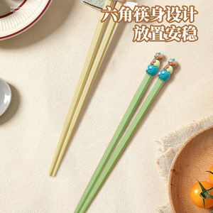 Palillos Infantiles de Aleación Jiangnan Banquet, Forma Hexagonal, Estilo Dinosaurio de Dibujos Animados, Antibacterianos, Resistentes a Altas Temperaturas, 6-12 Años - Product Image 1