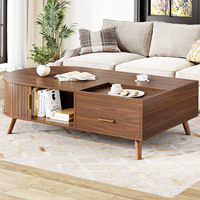 Table à thé en bois sur mesure avec étagère ouverte, compartiment dissimulé, glissières lisses, poignée dorée, meuble central moderne pour appartement