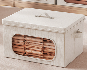 กล่องเก็บเสื้อผ้าแบบพับเก็บได้ล้างทำความสะอาดได้สำหรับเสื้อผ้าห้องนอนสำหรับผ้าห่มที่มี<span class=keywords><strong>หน้าต่าง</strong></span>เส้นใยทำจากผ้าฝ้ายและผ้าลินิน - Product Image 2