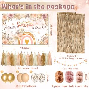 Decoraciones Boho para Baby Shower en Color Beige Dorado Champán para Otoño |   Fondo Boho con Globos y Pompones para Niña, un Pequeño Rayo <span class=keywords><strong>de</strong></span> <span class=keywords><strong>Sol</strong></span> - Product Image 2