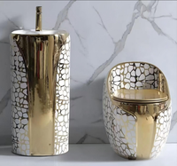 Ensemble WC autoportant de luxe moderne doré, à double chasse, allongé, monobloc, avec siphon en P, pour usage hôtelier, garantie 5 ans