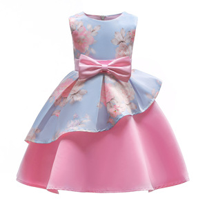 Vestido Infantil de Primavera y Verano con Estampado Irregular y Lazo para Niñas - Product Image 1