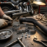 Kit de fixation de silencieux d'échappement chromé pour moto, support de montage de tuyau de 2 3/4 pouces pour motos personnalisées
