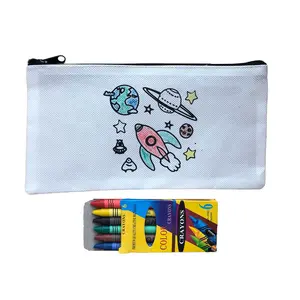 Custom Logo printed Students Stationery Pen Pouch PP Non-woven Pencil Coloring Cases With Zipper Closure For Back To School
