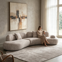 Canapé sectionnel incurvé beige en bouclette, forme d'arc irrégulière, canapé en tissu pour salon Wabi Sabi, décoration intérieure