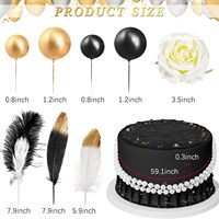 30-teiliges Schwarz-Gold-Weiß Tortendeko-Set mit Federn, Perlen, Kugeln und Rosen für Geburtstag und Hochzeit