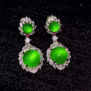 Bông tai đá Chalcedony tự nhiên màu xanh ngọc lục bảo kiểu băng, bạc sterling mạ vàng 18K, thiết kế hình học thời thượng - Product Image 3