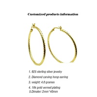 Boucles d'oreilles créoles gravées en forme de C tendance géométriques en argent sterling personnalisé JIACHEN, plaqué rhodium, pour mariage unisexe