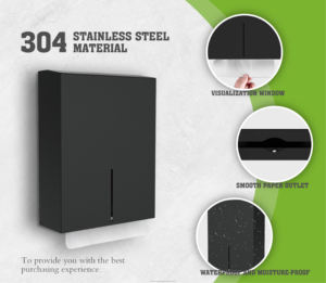 Distributeur de serviettes en papier commercial mural noir moderne en acier, double paquet, pliage en Z - Product Image 4