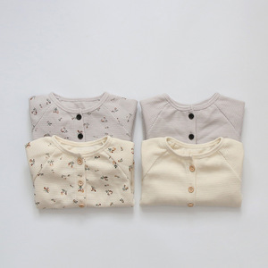 Waffle House Otoño Invierno tejido puro algodón bebé pijamas Color sólido chaleco pantalones cortos conjunto de ropa de niña recién nacida - Product Image 4