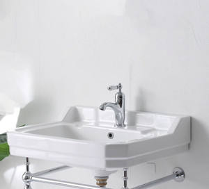 French <strong>Retro</strong> Simple Stainless Steel Ceramic Basin Washstand Modern Design <strong>Style</strong> for Small Apartment <strong>Bathroom</strong> Balcony - Product Image 3