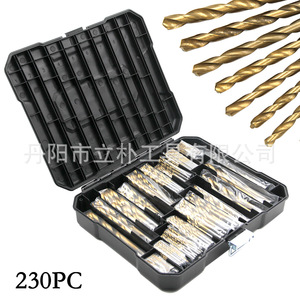 <b>Titanium</b> Plated Twist <b>Drill</b> <b>Bit</b> Set 1-10mm Round Shank Woodworking Plastic Box 230 Pieces - Product Image 3