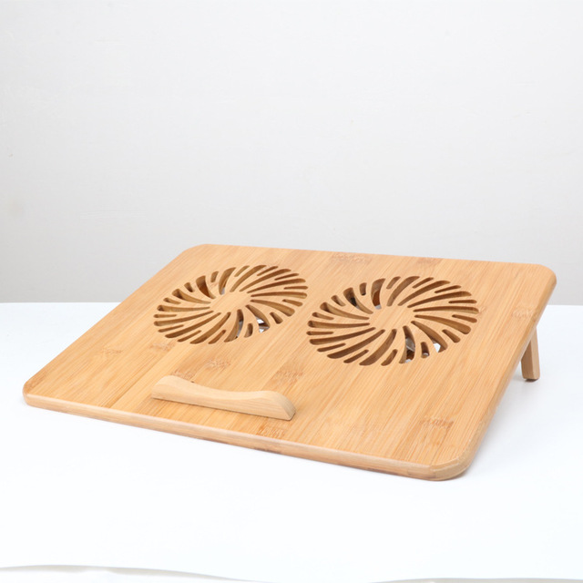 Bamboo Laptop Cooling Pad Notebook Cooler Laptop Fan Cooling Stand Adjustable Height With 2 Quiet Fans