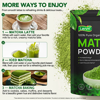 Poudre de Matcha d'Extrait de Thé Vert Moulé à la Pierre de Qualité Alimentaire Marque Privée Lenm – Antioxydants, Apaise et Favorise la Concentration pour Boissons et Pâtisseries