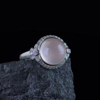 Bague en argent sterling 925 plaqué rhodium avec quartz rose naturel taille ronde, vente en gros d'usine, pour femme, cadeau, usage quotidien