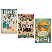 Juego de Letreros Metálicos Vintage para Piscina y Playa, Decoración Retro Tropical de Verano para Pared, Hogar, Bar, Cueva del Hombre, Patio, Piscina