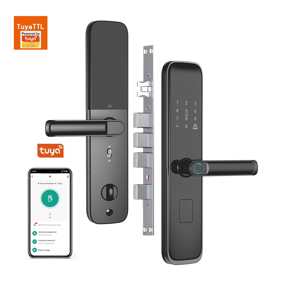 Tuya Wifi Semi-Automatic Smart Door Lock Aluminum Digital Fingerprint Key Card Door with Password Storage for Wood Steel Door · image 3
