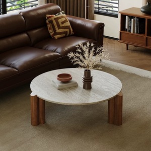 Chất lượng cao bán buôn rắn chân gỗ bảng bên sang trọng tự nhiên travertine đá <span class=keywords><strong>Top</strong></span> Bàn cà phê cho phòng khách - Product Image 4