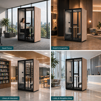 Cabine de bureau moderne mobile insonorisée à double poste, aspect bois, pour immeubles de bureaux, entrepôts et hôtels