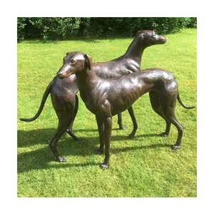 Escultura decorativa de Metal tallado a mano para jardín, estatua grande de bronce para perro, latón pulido