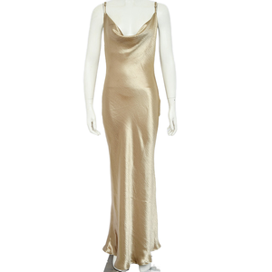Elegante Vestido de Noche Dorado de Satén con Cuello Drapeado, Sin Mangas, Largo hasta el Suelo, Color Sólido, Cintura Natural - Product Image 1