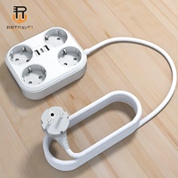 Stop Kontak Ekstensi Daya 4000W 16A Tembaga ABS 2 Port USB + Tipe C 4 Lubang Stop Kontak Kabel 0.5M Kotak Putih EU CE FCC