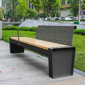Modern urban furniture city outdoor panchina in legno sedile da giardino sedia lunga da giardino con schienale e maniglia
