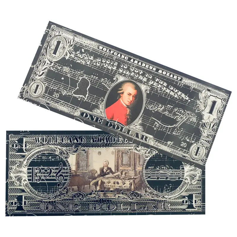 Mozart music design new technology Promotion foil black silver bronzing one dollar 24k foil for kids gift