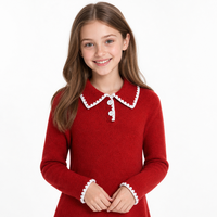 Robe en tricot pour enfants avec logo personnalisé, tricotée, à manches longues, col polo, couleur unie, décontractée, hiver, mélange acrylique, usine OEM & ODM
