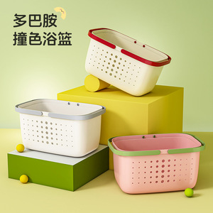 Bathroom Portable <b>Bath</b> Basket Plastic <b>Storage</b> Basket With Handles For Shower Shampoo Outdoor Use - Product Image 1