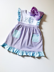 Vestito Estivo per Bambina con <span class=keywords><strong>Nome</strong></span> Ricamato, in Cotone a Righe con Volant, Abito Casual per Bambine - Product Image 3