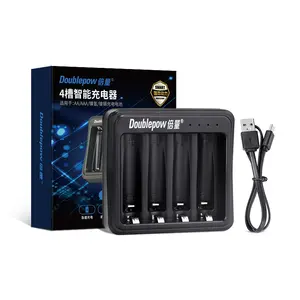 Doublepow 4 슬롯 듀얼 충전 USB 타입 C 1.2v 배터리 충전기 5W 출력 전원 Nimh Nicd AA/AAA 충전식 QC3.0 QC4.0 ABS