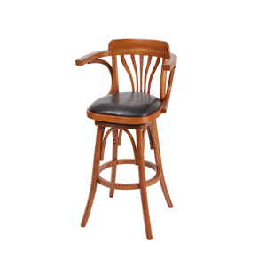 Ghế Tựa Tay Cao Bằng Gỗ Kiểu Cổ Điển Kiểu Mỹ Ghế Da Ghế Quán Bar Có Lưng - Product Image 2