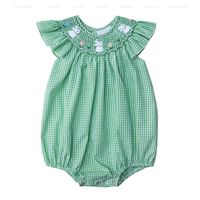 Robe barboteuse smockée pour bébé fille Vêtements d'été pour nouveau-né Vêtements de golf avec broderie Combinaison manches mouches