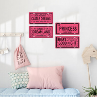 4-teiliges 2D Flachbedrucktes Metallschild im Rosa Prinzessinnen-Thema mit Ballett-Schloss-Bären-Muster Wanddekoration für Mädchenzimmer und Kinderzimmer