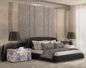 Fascia alta italiana piastrelle dipinte a mano comodino di lusso moderno camera da letto mobili in ottone Base comodino con <span class=keywords><strong>2</strong></span> cassetti - Product Image 3