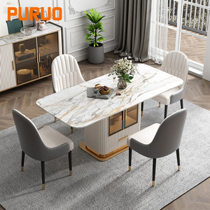 Modern European Style Luxury Gold Stainless Steel Wood White <strong>MDF</strong> Frame Marble Top <strong>Dining</strong> <strong>Table</strong> - Product Image 3