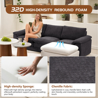 Ensemble de canapé modulaire sectionnel en forme de L, canapé nuage avec 1 ottoman mobile, assise profonde confortable en chenille, coussins doux, pour salon moderne