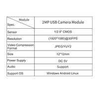 Module de caméra USB miniature 12*12mm, capteur CMOS 1/2.9 pouces, 1080P 1920*1080 30fps JPEG YUY2 DC5V avec audio, carte caméra UVC