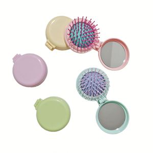 Compact Travel Cosmetic <b>Mirror</b> with Mini Hair Brush Set Folding Hairbrush and <b>Mirror</b> Comb for Women Small Hair Comb - Product Image 1