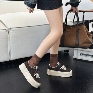 Thick sole shoes - Spring new style, two-color lace-up loafers, genuine leather, <b>small</b> size, height-increasing casual shoes - Product Image 4