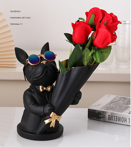 Escultura de florero de <span class=keywords><strong>Bulldog</strong></span> de lujo, escultura de resina con estatuilla de perro de cristal, 2023 - Product Image 2