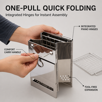 Réchaud de camping pliable en acier inoxydable portable, réchaud fusée, barbecue au charbon de bois avec cendrier et sac de rangement pour l'extérieur